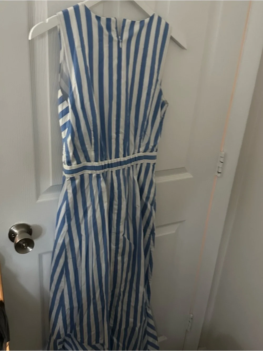 Blue and White Striped Midi Dress